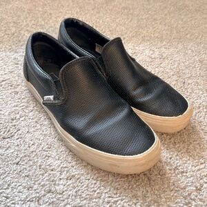 Van’s Slip-On Perforated Leather Shoe - Black - Size Women’s 8